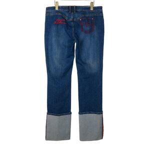 Y2k Vintage Apple Bottoms Jeans Red Cuffed Straight Jeans Size 14 34" NWT